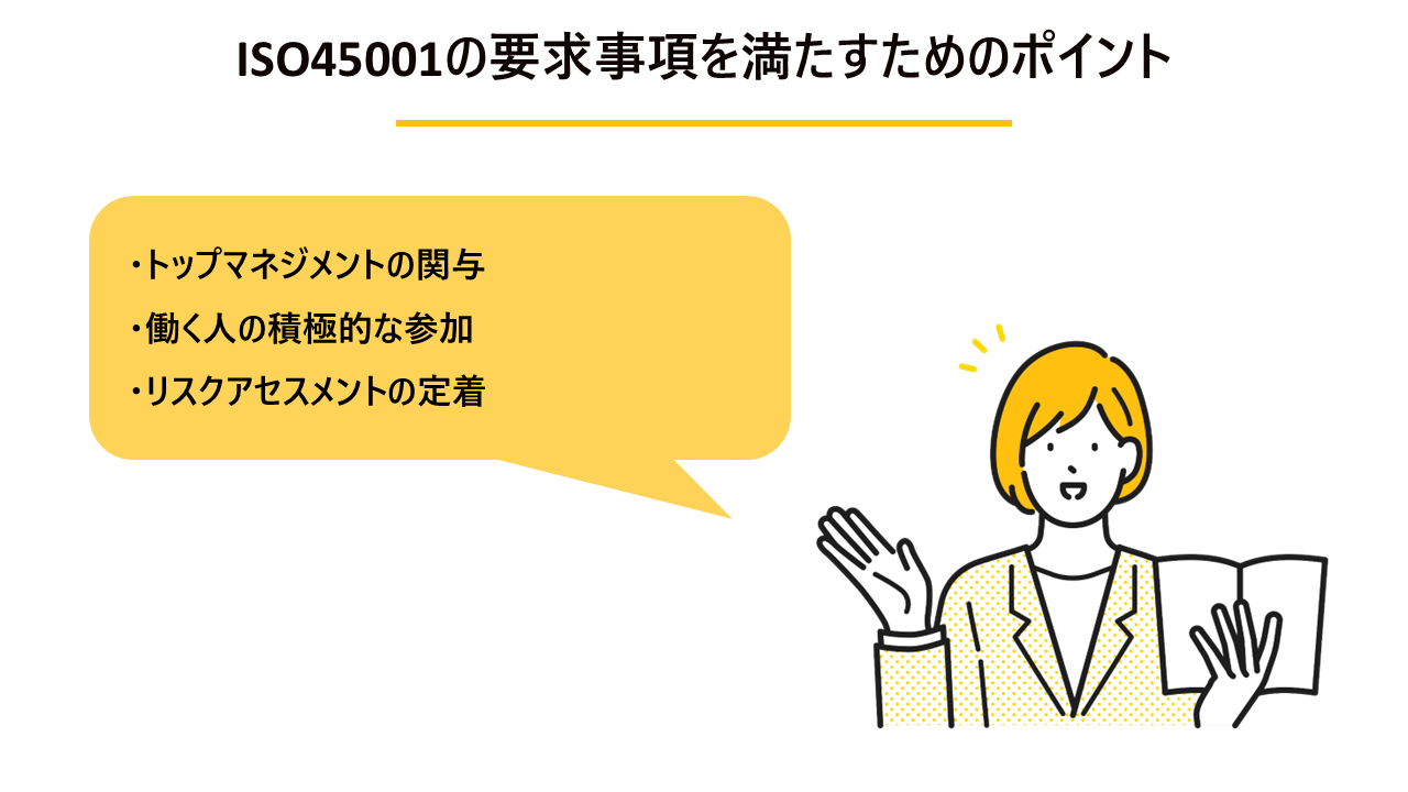 ISO45001の要求事項を満たすためのポイントの解説図